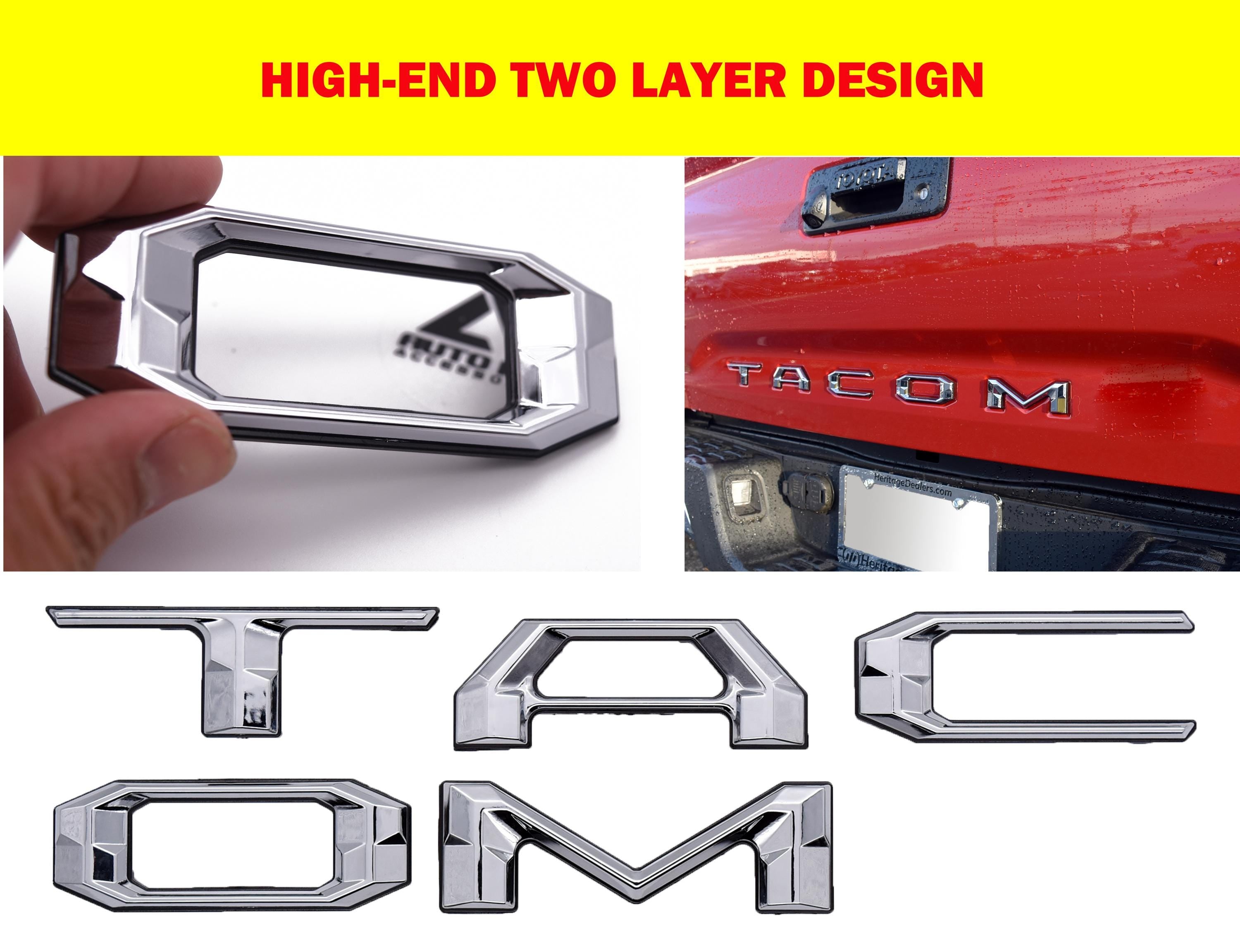 Chrome with Black Outline Raised Tailgate Insert Letters Tailgate Letters Insert Plastic ABS Badge Fits 2016-2023 Toyota Tacoma