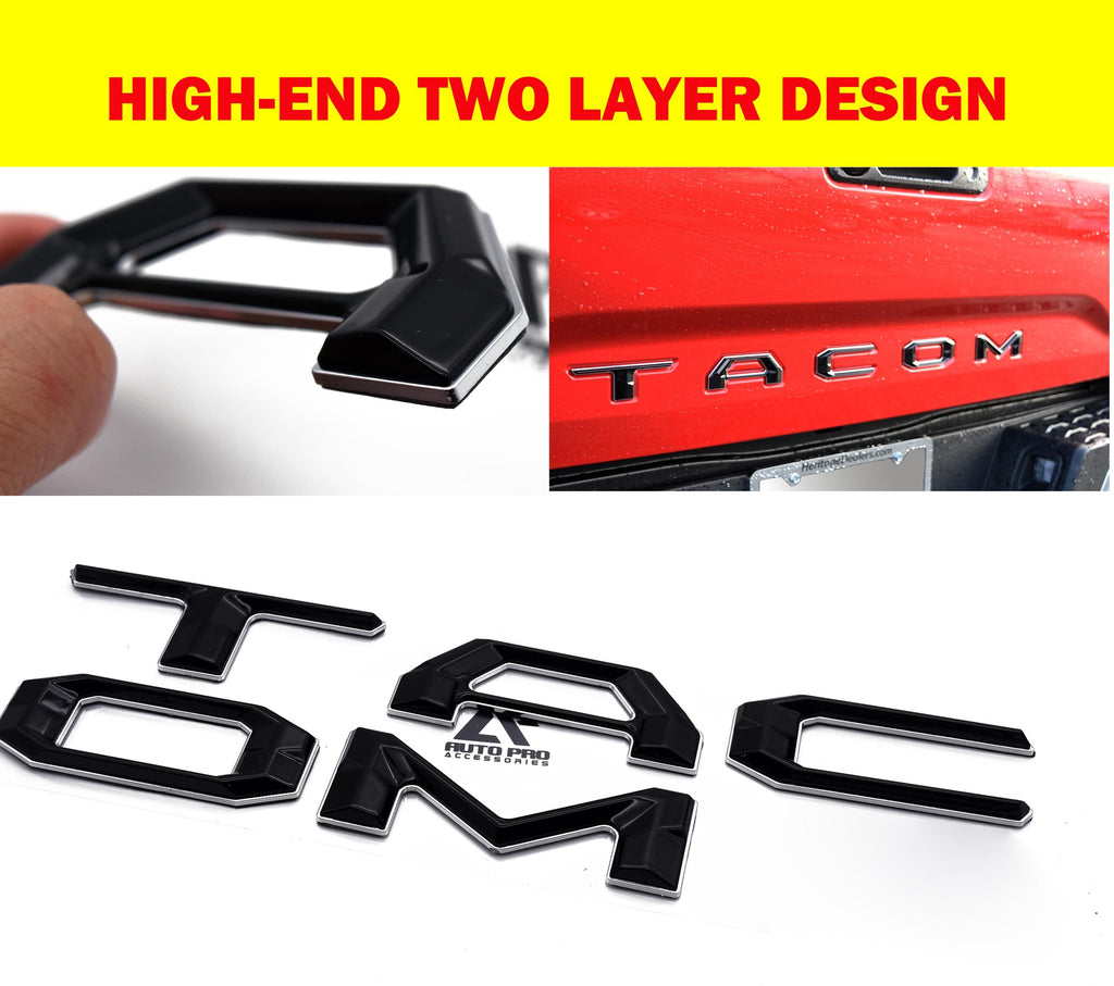 Black with Chrome Outline Raised Tailgate Insert Letters Tailgate Letters Insert Plastic ABS Badge Fits 2016-2023 Toyota Tacoma
