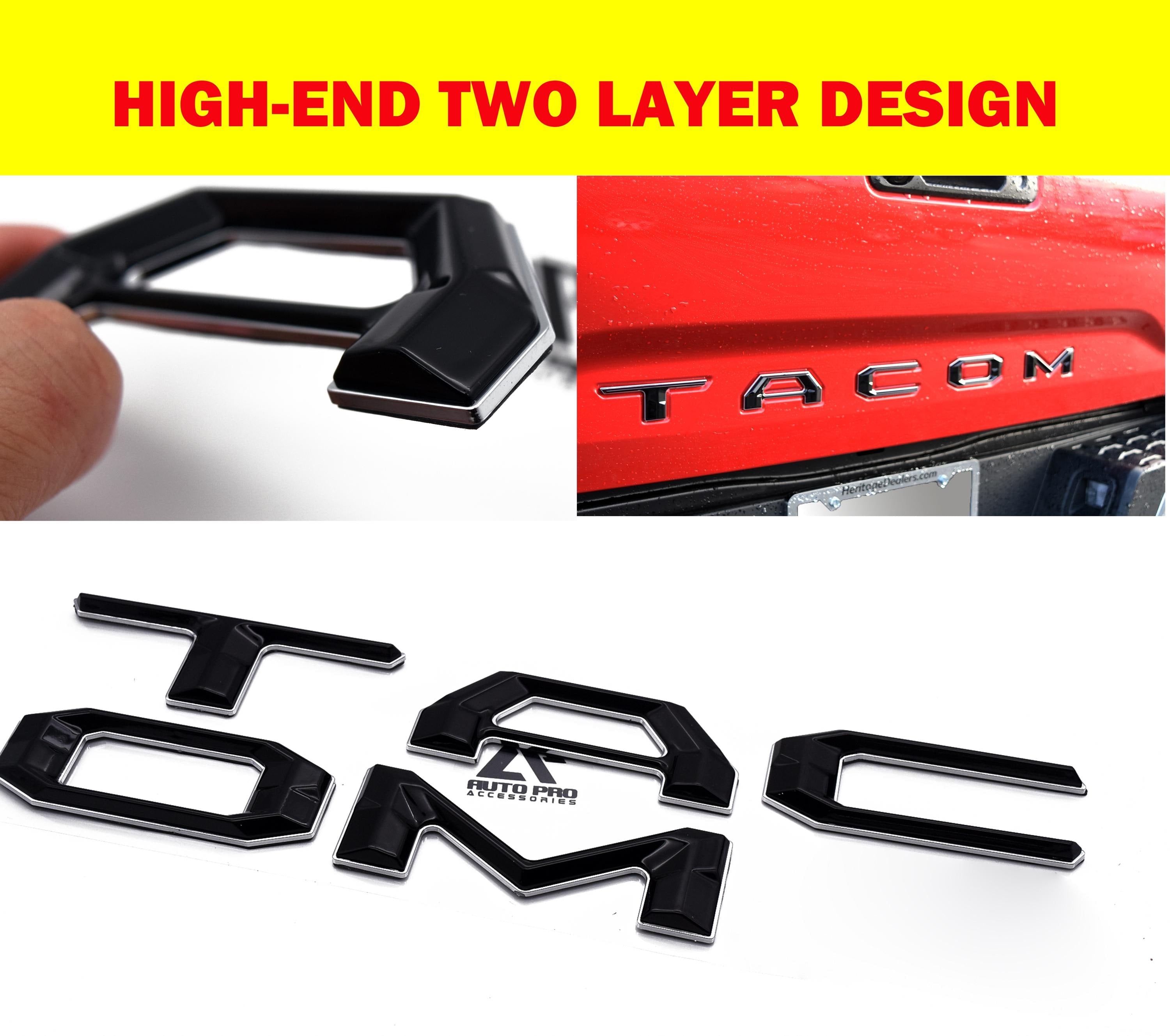 Black with Chrome Outline Raised Tailgate Insert Letters Tailgate Letters Insert Plastic ABS Badge Fits 2016-2023 Toyota Tacoma