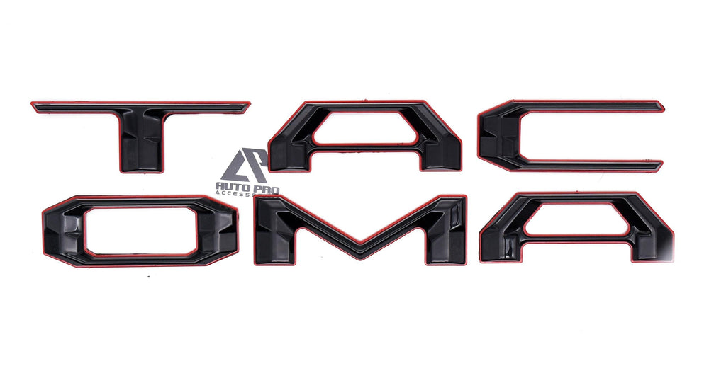 Black with Red Outline Raised Tailgate Letters Tailgate Letters Insert Plastic ABS Badge Fits 2016-2023 Toyota Tacoma 2024 and up Tacoma
