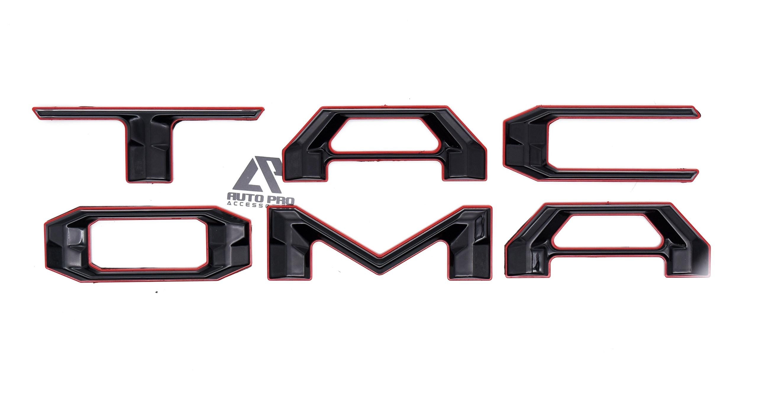Black with Red Outline Raised Tailgate Letters Tailgate Letters Insert Plastic ABS Badge Fits 2016-2023 Toyota Tacoma 2024 and up Tacoma