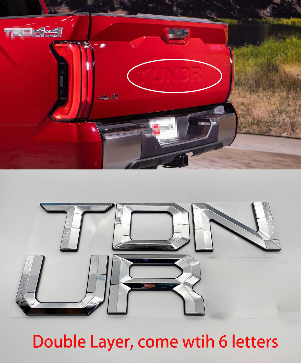 Chrome With Black Outline Premium 3D color matched Letters for 2022-2024 Tundra Front Bumper