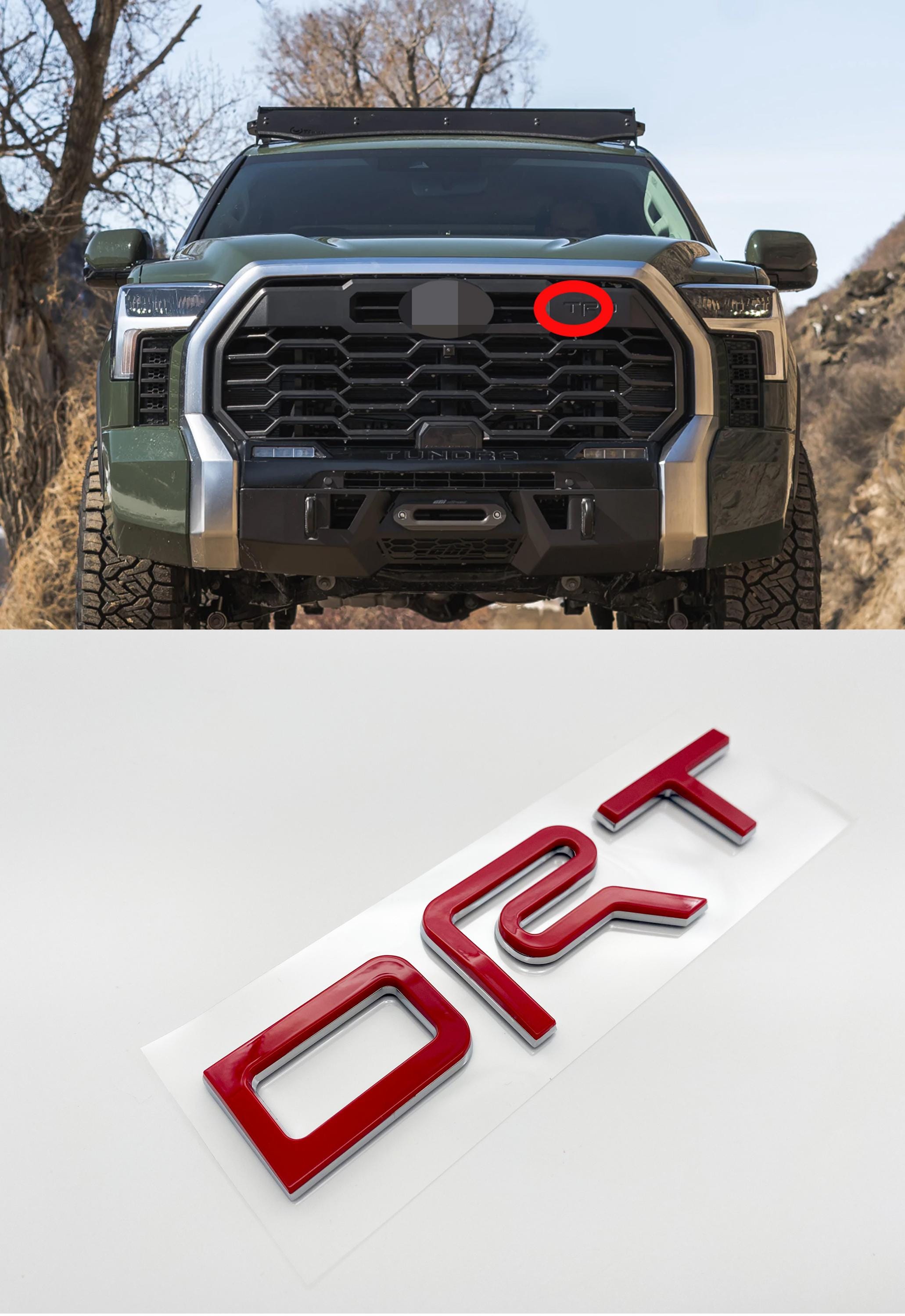 Red with Chrome Outline Fit 2022-2024 Toyota Tundra "TRD" FRONT Grill Decal Inlay Set