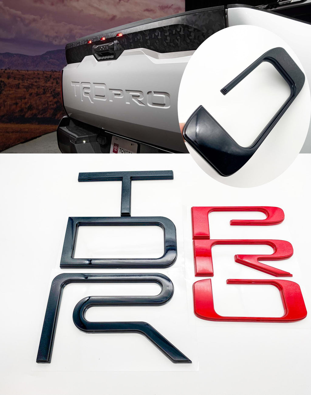 Black Red Raised Tailgate Insert Letters Tailgate Letters Insert Plastic ABS Badge Fits 2022+ Tundra TRD Pro Tailgate Decals