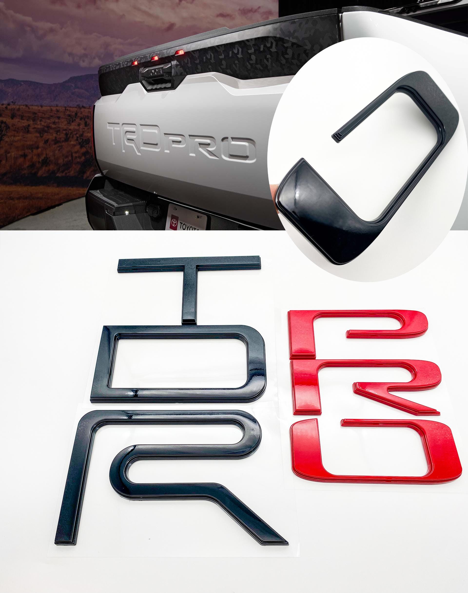 Black Red Raised Tailgate Insert Letters Tailgate Letters Insert Plastic ABS Badge Fits 2022+ Tundra TRD Pro Tailgate Decals