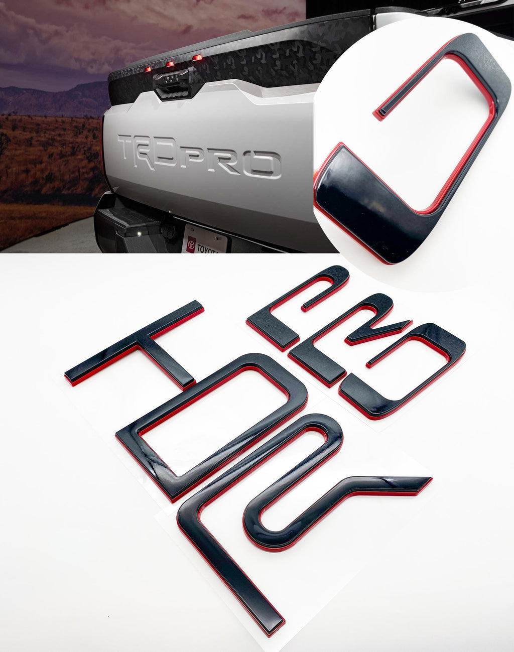 Black with Red outline Raised Tailgate Insert Letters Tailgate Letters Insert Plastic ABS Badge Fits 2022+ Tundra TRD Pro Tailgate Decals