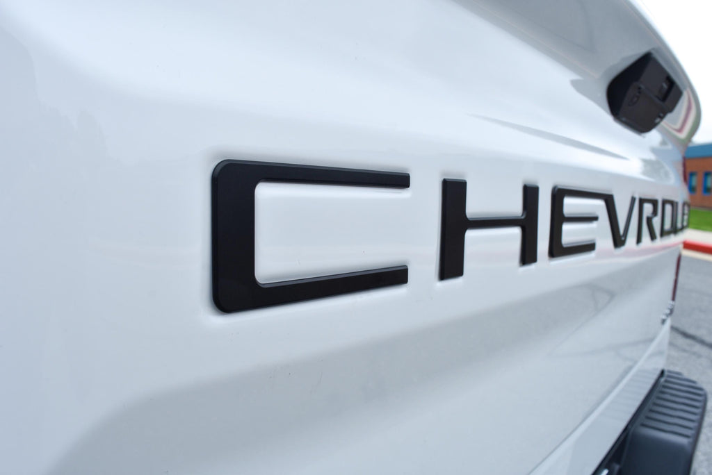 Matte Black 3D Raised Coated Tailgate Letter Inserts Decals Fit With Chevrolet Silverado 2019-2024 Model
