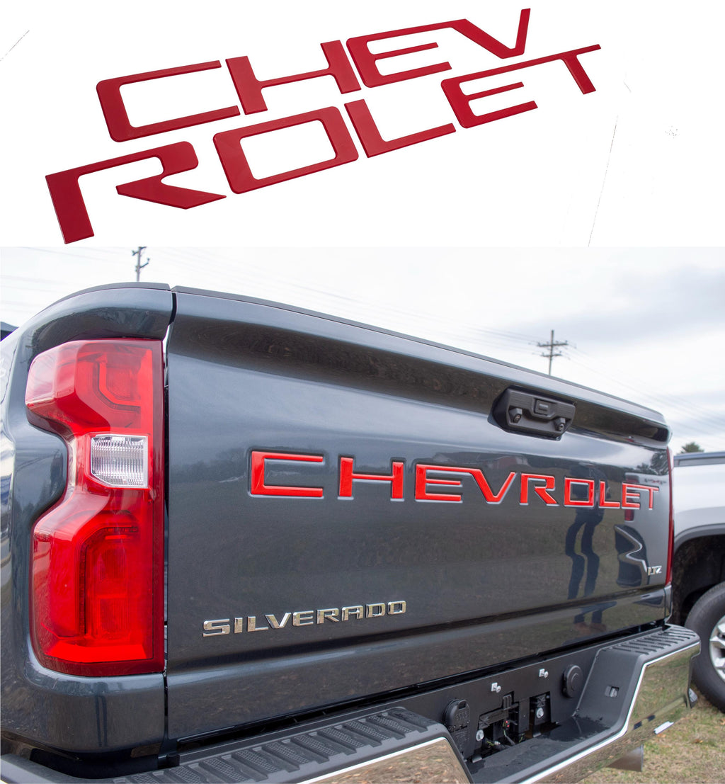 Red 3D Raised Coated Tailgate Letter Inserts Decals Fit With Chevrolet Silverado 2019-2024 Model