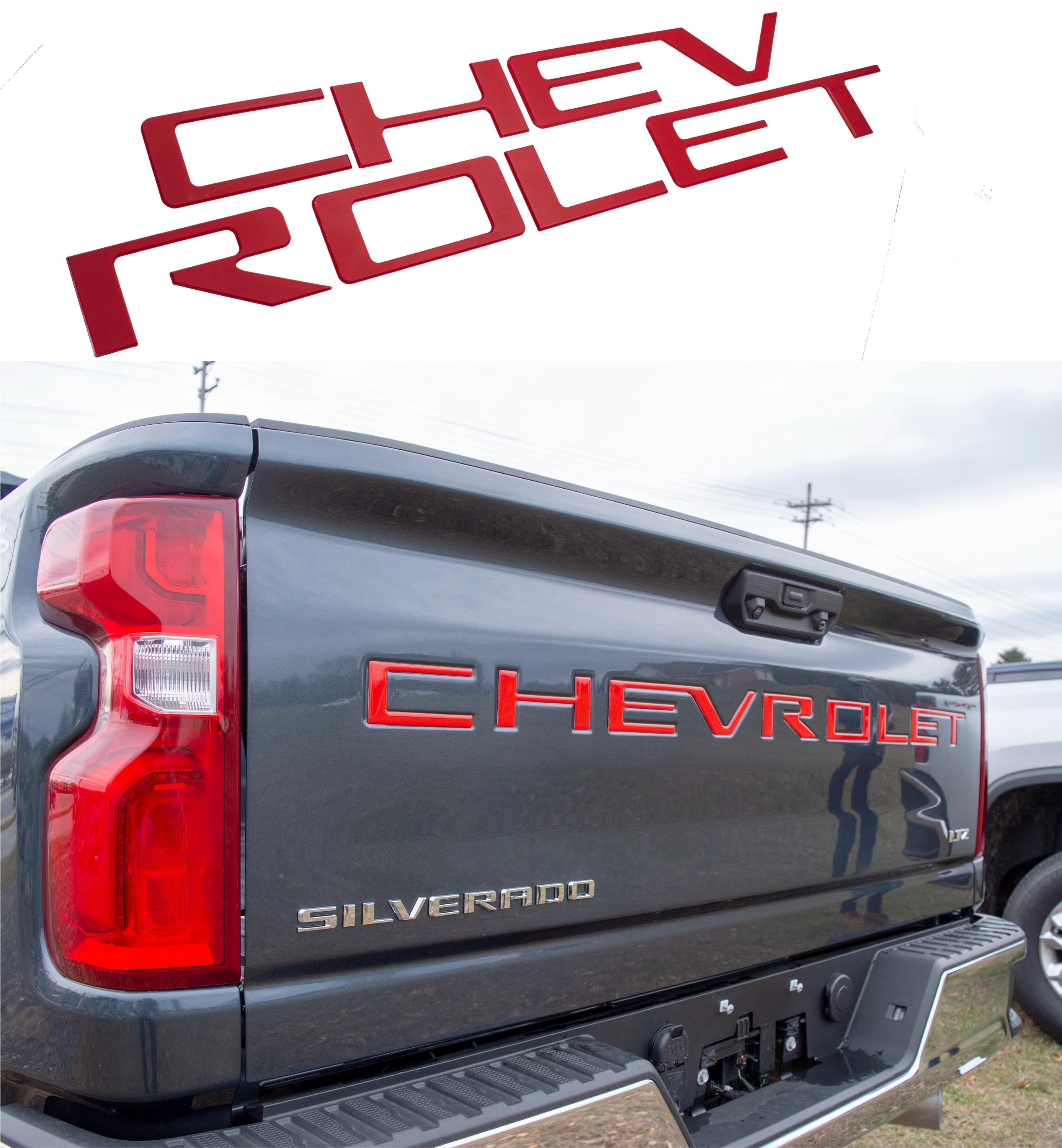 Red 3D Raised Coated Tailgate Letter Inserts Decals Fit With Chevrolet Silverado 2019-2024 Model