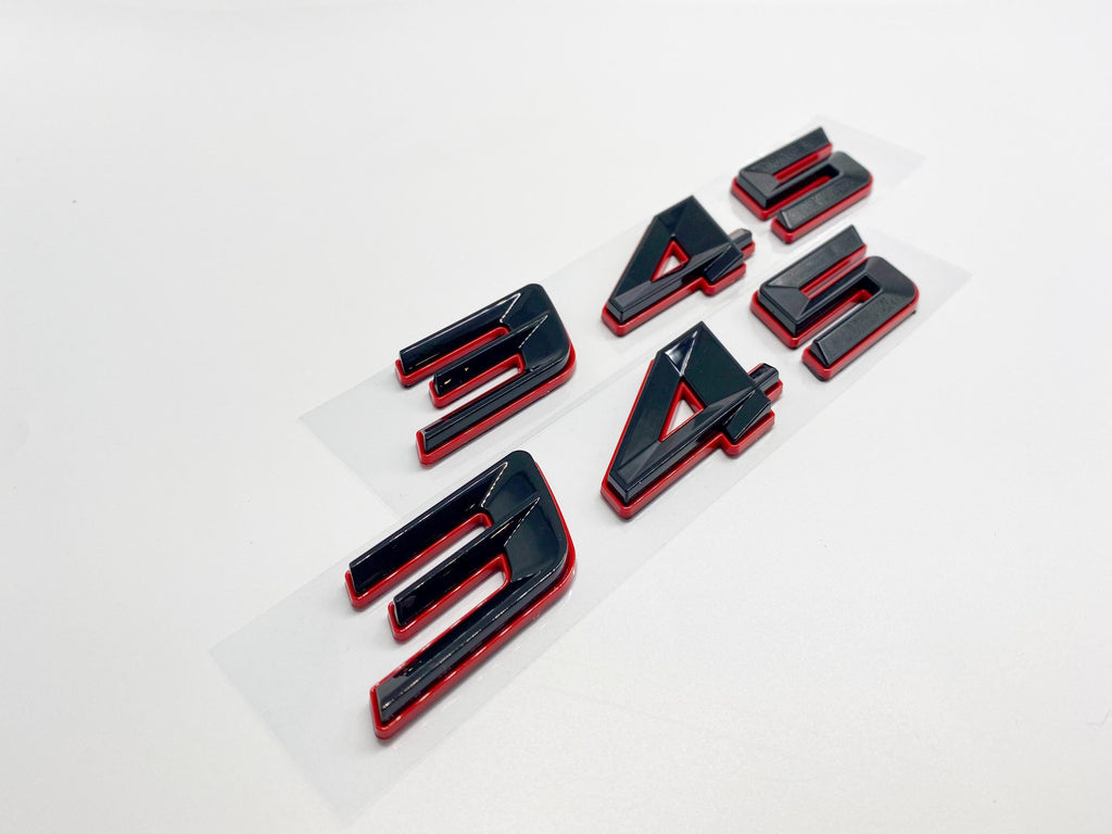 345 Fender Badges Black with Red Emblem Angry Aggressive Car Badge | 2 BADGES | 345 3D Fender Badges