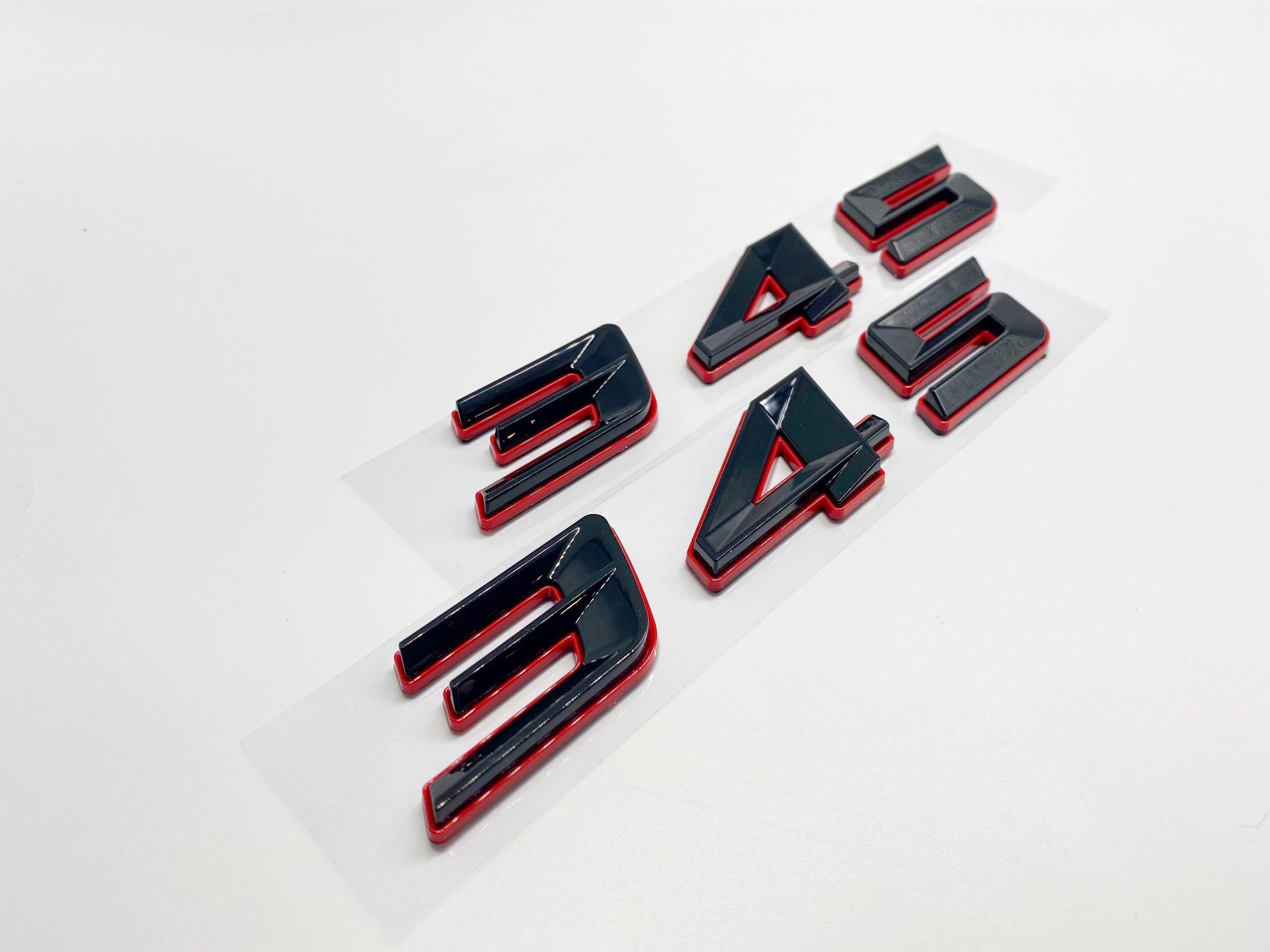 345 Fender Badges Black with Red Emblem Angry Aggressive Car Badge | 2 BADGES | 345 3D Fender Badges