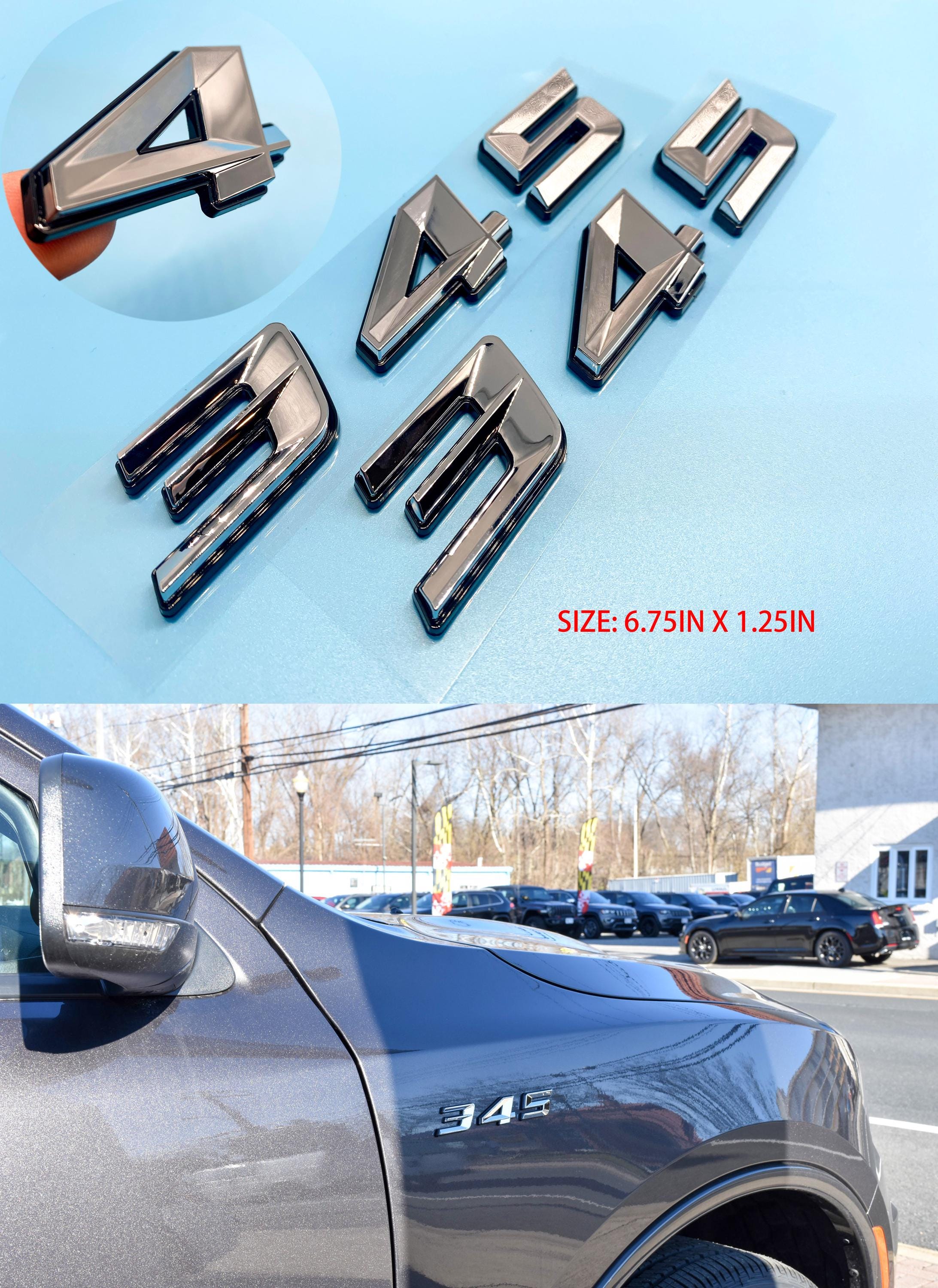 345 Fender Badges Chrome with Black Emblem Angry Aggressive Car Badge | 2 BADGES | 345 3D Fender Badges