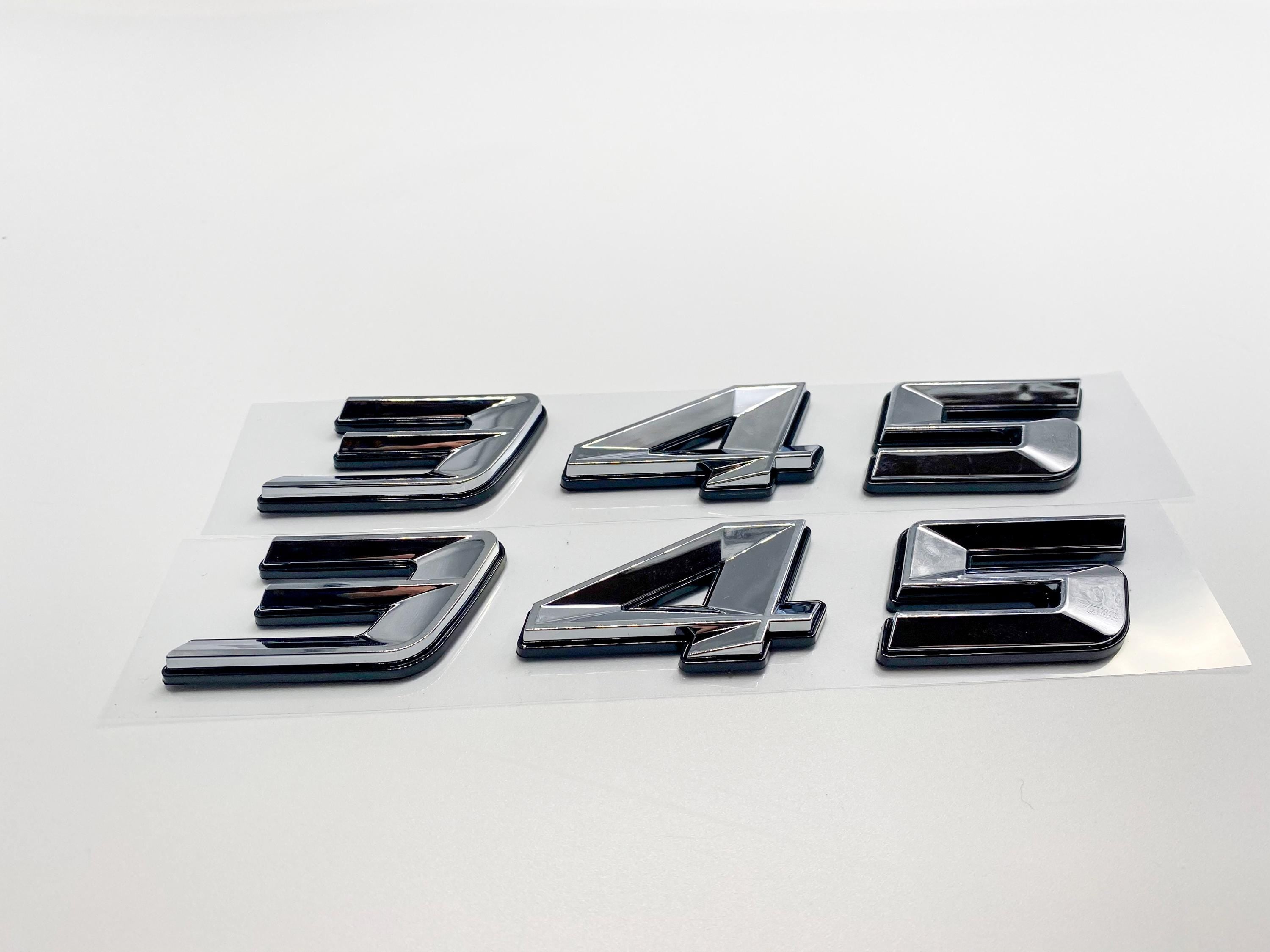 345 Fender Badges Chrome with Black Emblem Angry Aggressive Car Badge | 2 BADGES | 345 3D Fender Badges
