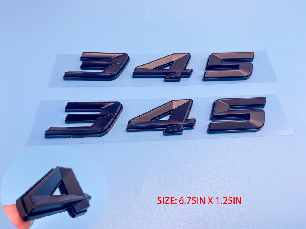 345 Fender Badges Matte Black Emblem Angry Aggressive Car Badge | 2 BADGES | 345 3D Fender Badges