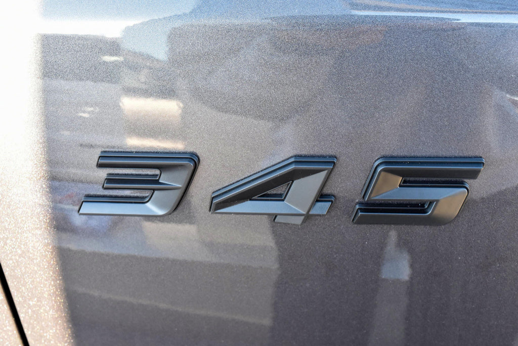 345 Fender Badges Matte Black Emblem Angry Aggressive Car Badge | 2 BADGES | 345 3D Fender Badges