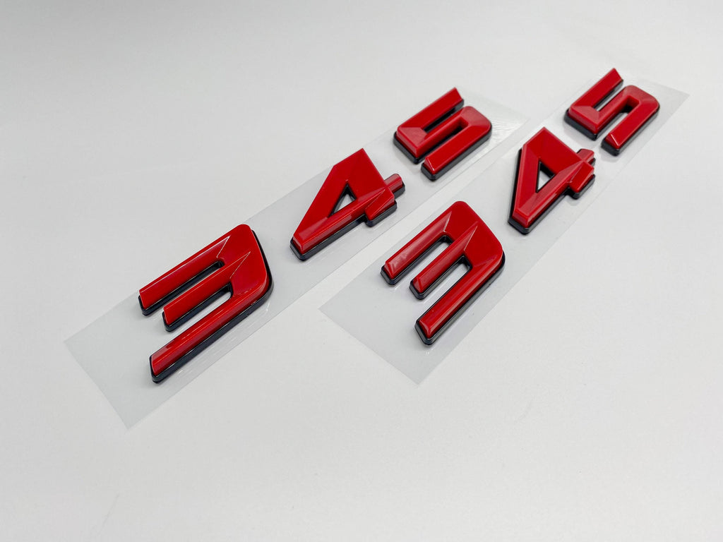 345 Fender Badges Red with Black Emblem Angry Aggressive Car Badge | 2 BADGES | 345 3D Fender Badges