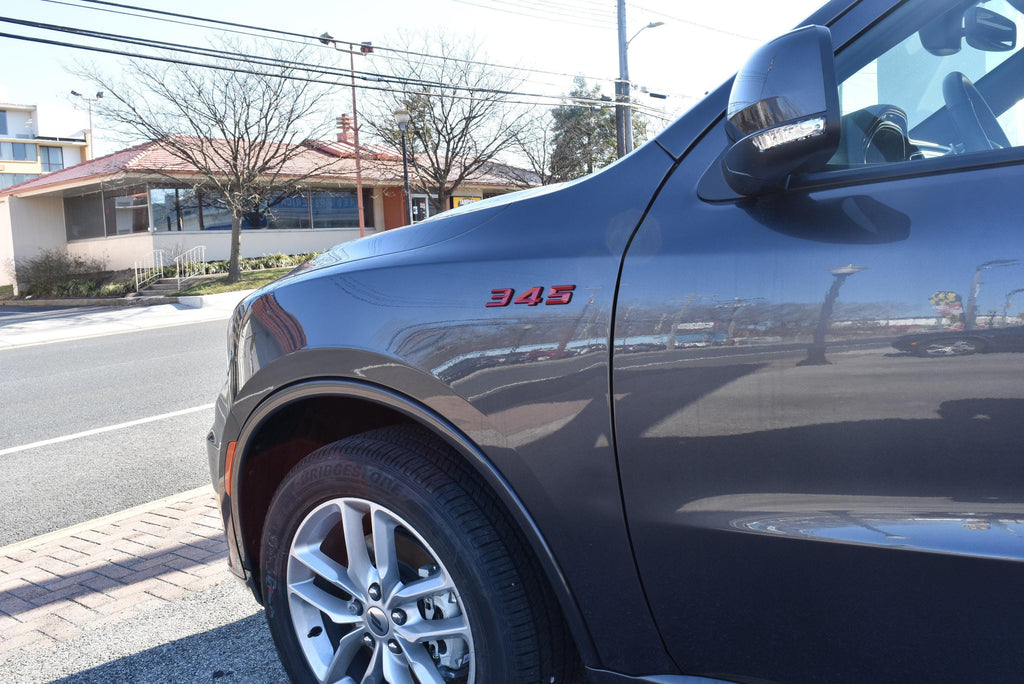 345 Fender Badges Red with Black Emblem Angry Aggressive Car Badge | 2 BADGES | 345 3D Fender Badges