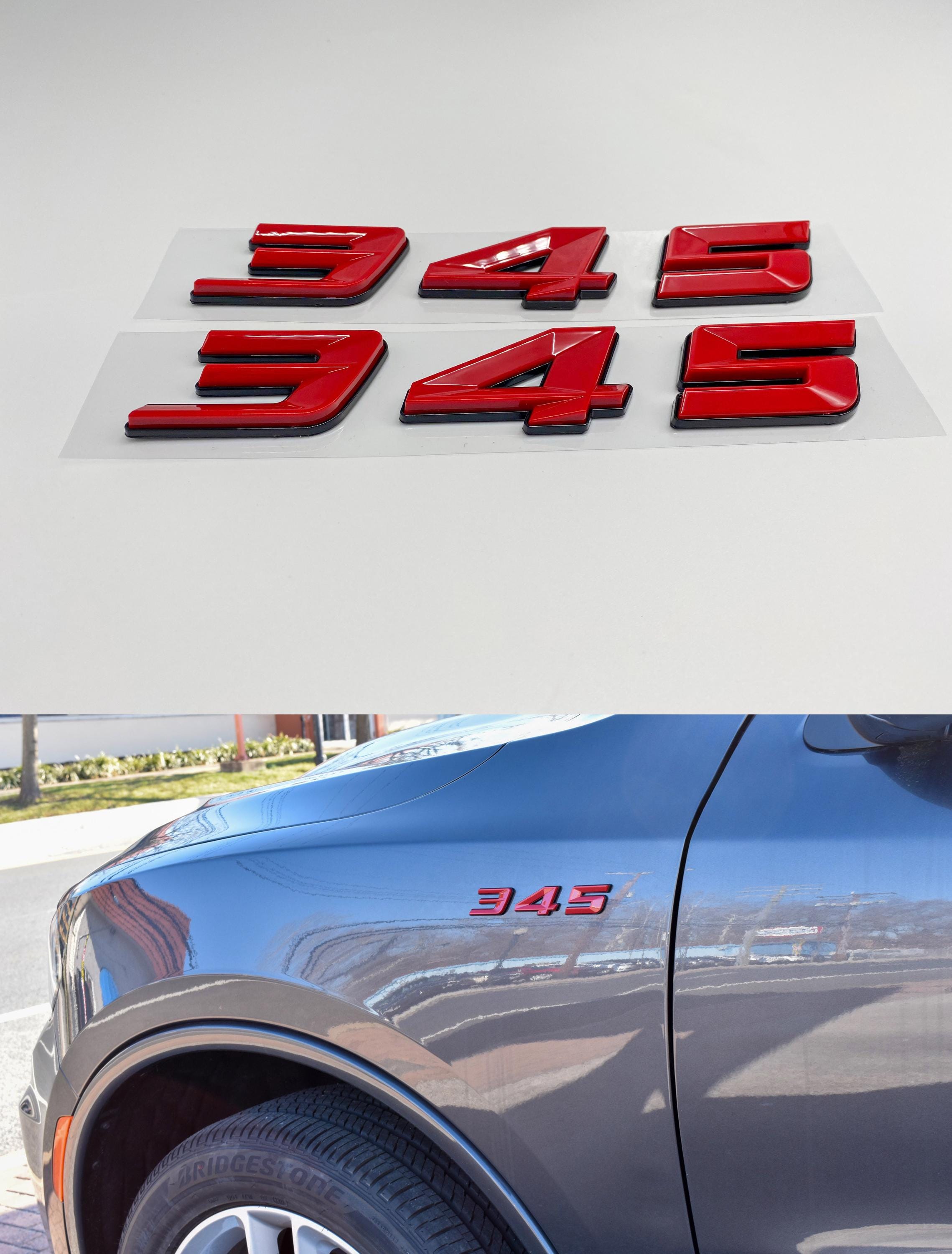 345 Fender Badges Red with Black Emblem Angry Aggressive Car Badge | 2 BADGES | 345 3D Fender Badges