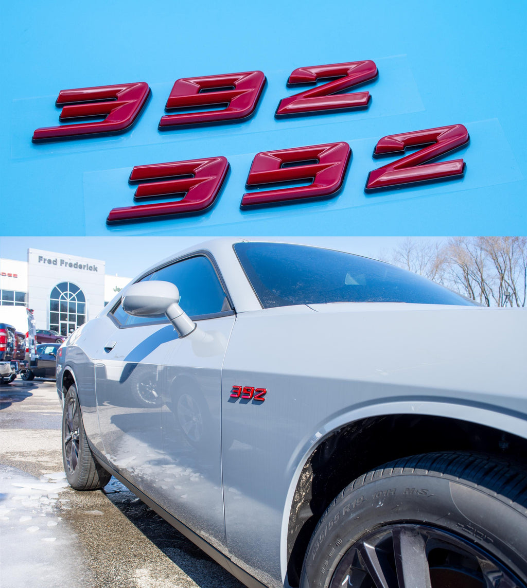 392 Red With Black Fender Badges  Emblem Angry Aggressive Car Badge | 2 BADGES | 345 3D Fender Badges