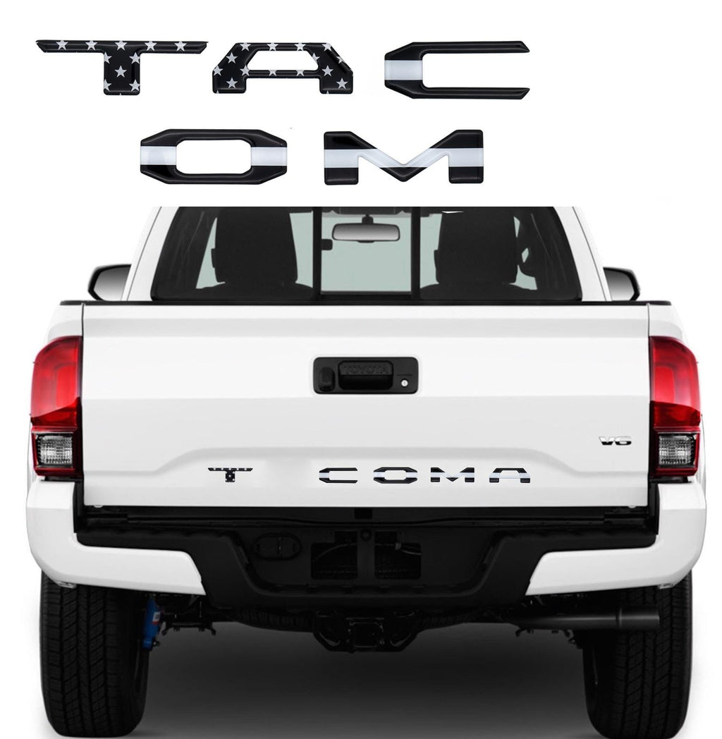 Black US Flag Raised Tailgate Insert Letters Tailgate Letters Insert Plastic ABS Badge Fits 2016-2023 Toyota Tacoma