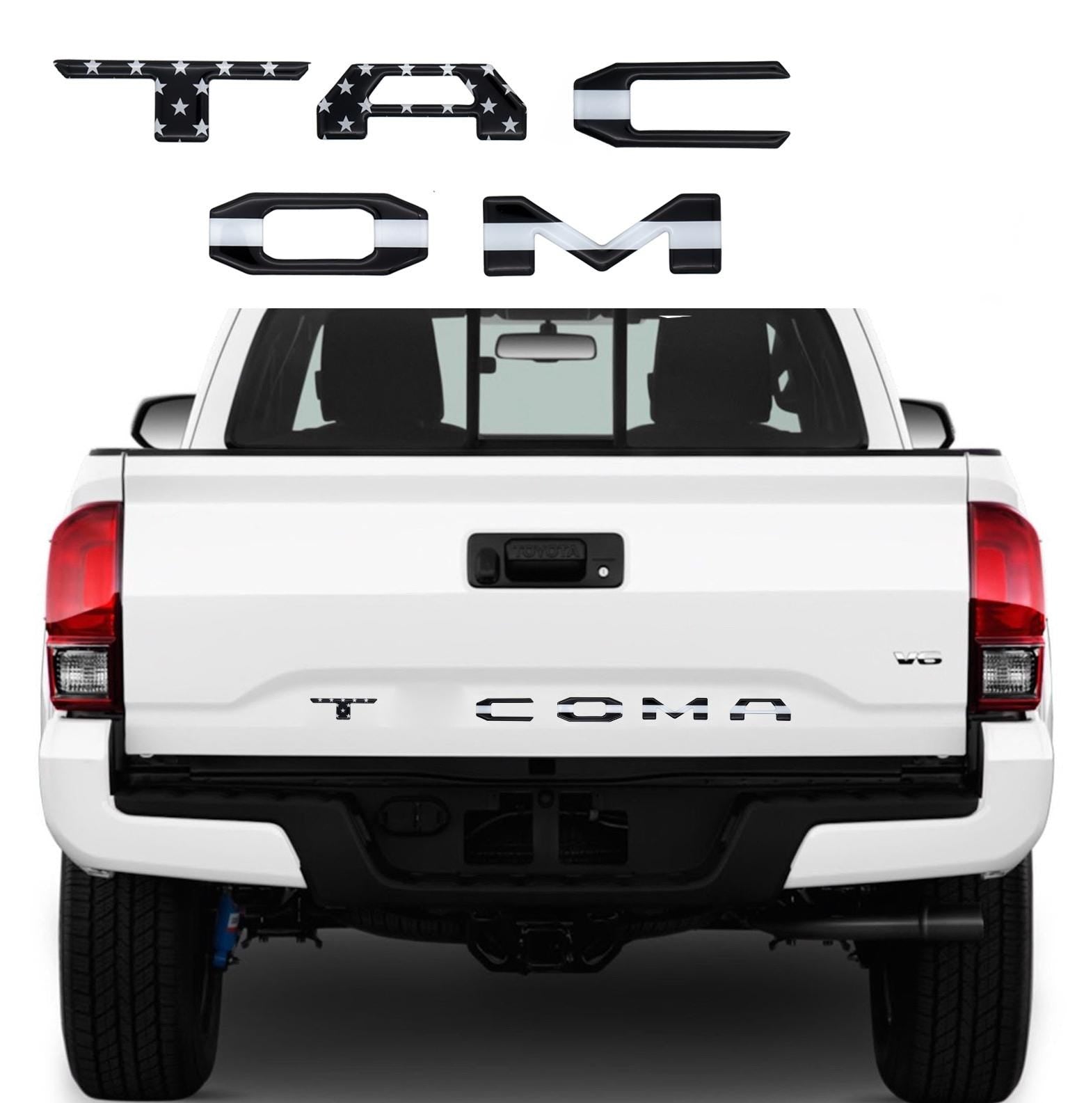 Black US Flag Raised Tailgate Insert Letters Tailgate Letters Insert Plastic ABS Badge Fits 2016-2023 Toyota Tacoma