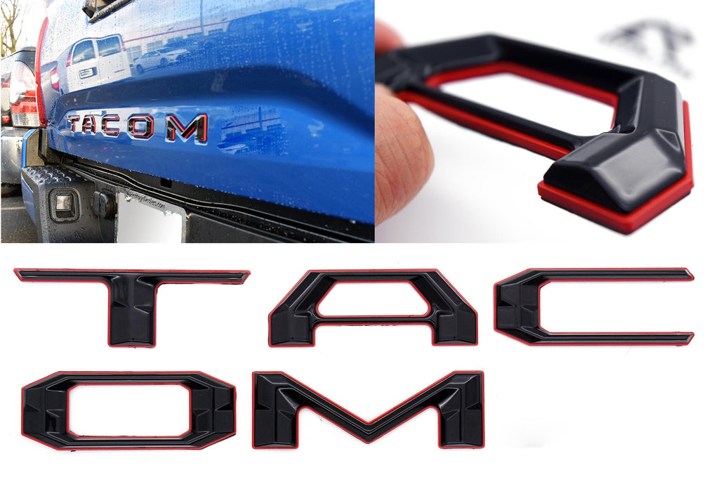 Black with Red Outline Raised Tailgate Letters Tailgate Letters Insert Plastic ABS Badge Fits 2016-2023 Toyota Tacoma 2024 and up Tacoma