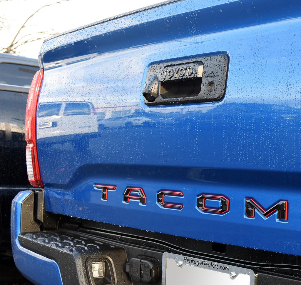 Black with Red Outline Raised Tailgate Letters Tailgate Letters Insert Plastic ABS Badge Fits 2016-2023 Toyota Tacoma 2024 and up Tacoma