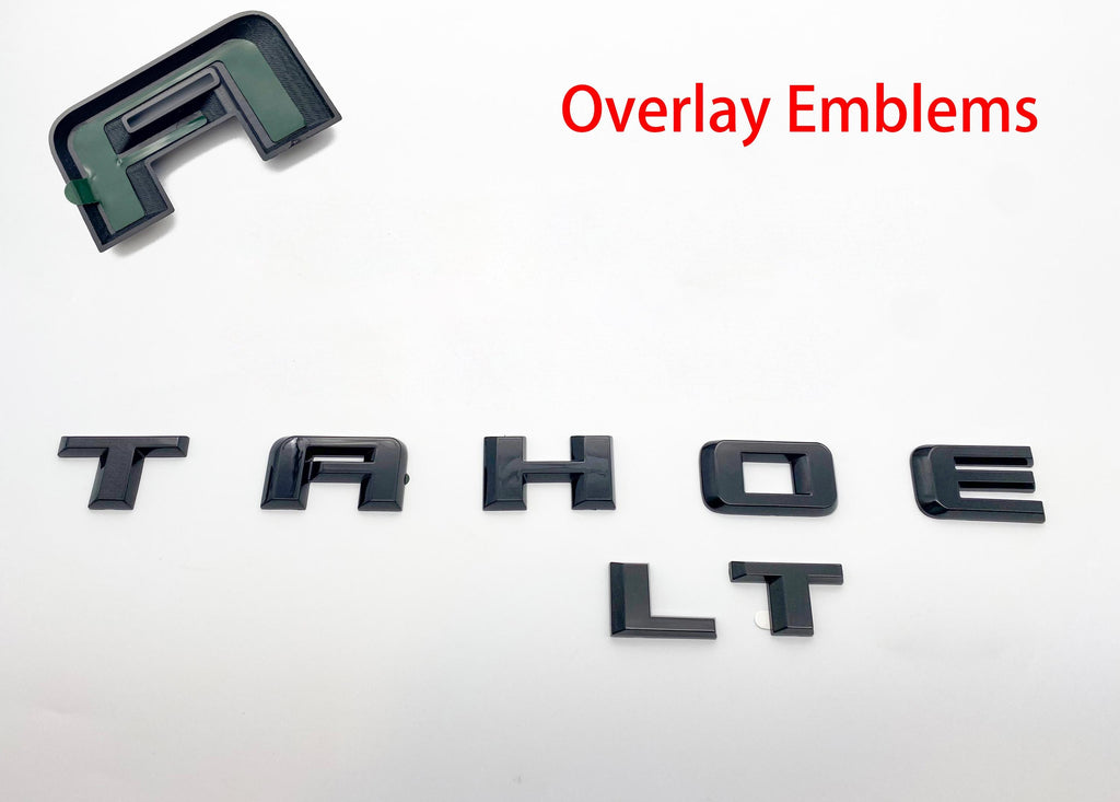 2PC Gloss black Door Rear TAHOE LT OVERLAY Emblems Letters 2021+ Chevrolet Tahoe