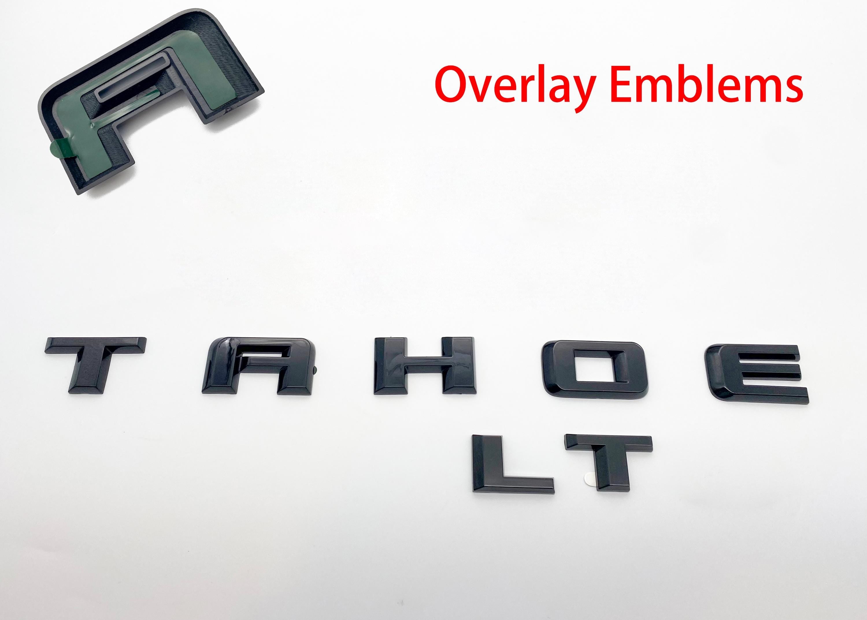 2PC Gloss black Door Rear TAHOE LT OVERLAY Emblems Letters 2021+ Chevrolet Tahoe