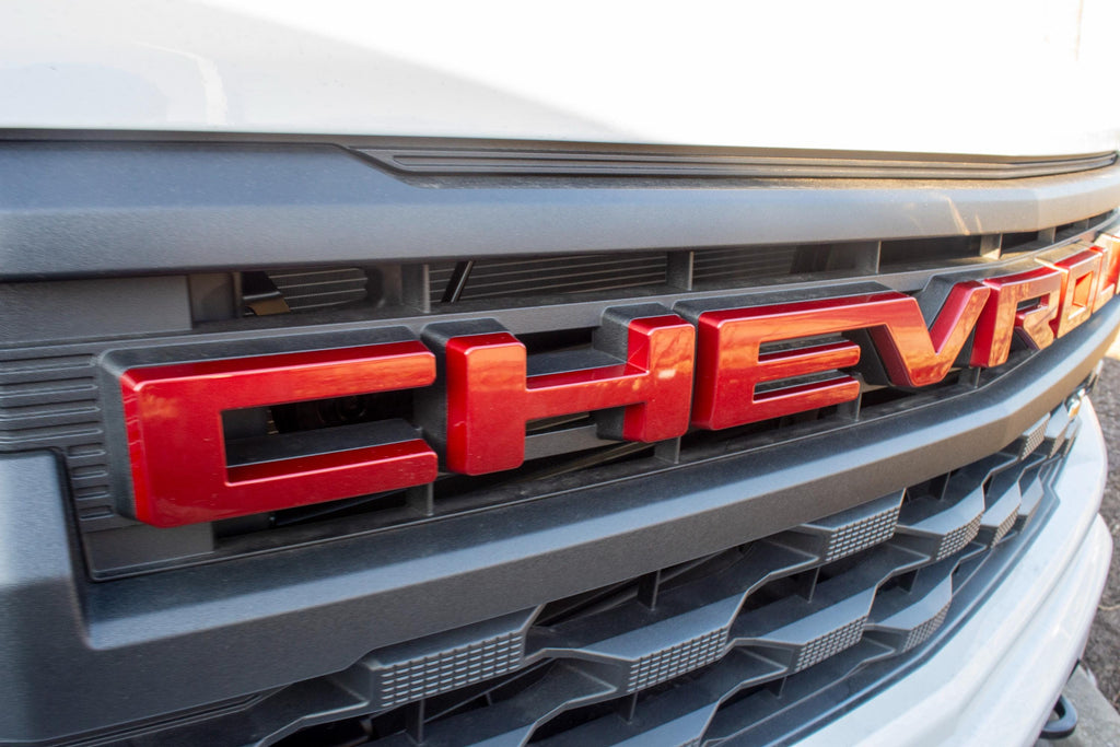 Cherry Red Tintcoat Overlay Letters Emblem for Front Grille Fits 2022-2025 Chevy Silverado Work Truck GF5 or Custom GF2