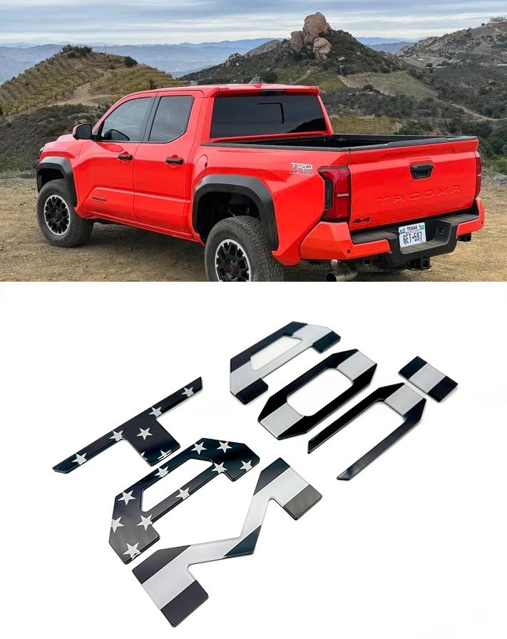 Black Flag Raised Tailgate Insert Letters Tailgate Letters Insert Plastic ABS Badge Fits 2024-2025 Toyota Tacoma