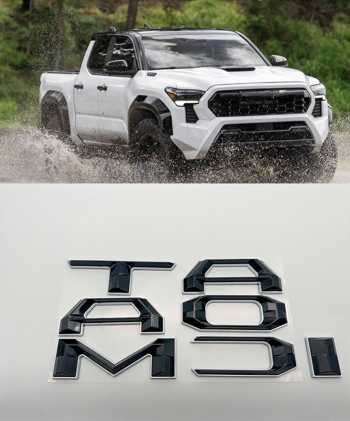 Black with Chrome outline Raised Tailgate Insert Letters Tailgate Letters Insert Plastic ABS Badge Fits 2024-2025 Toyota Tacoma
