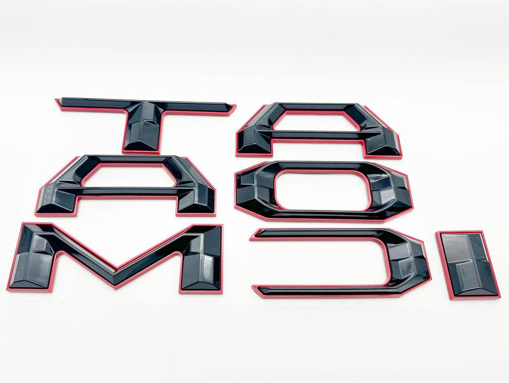 Black with red outline Raised Tailgate Insert Letters Tailgate Letters Insert Plastic ABS Badge Fits 2024-2025 Toyota Tacoma