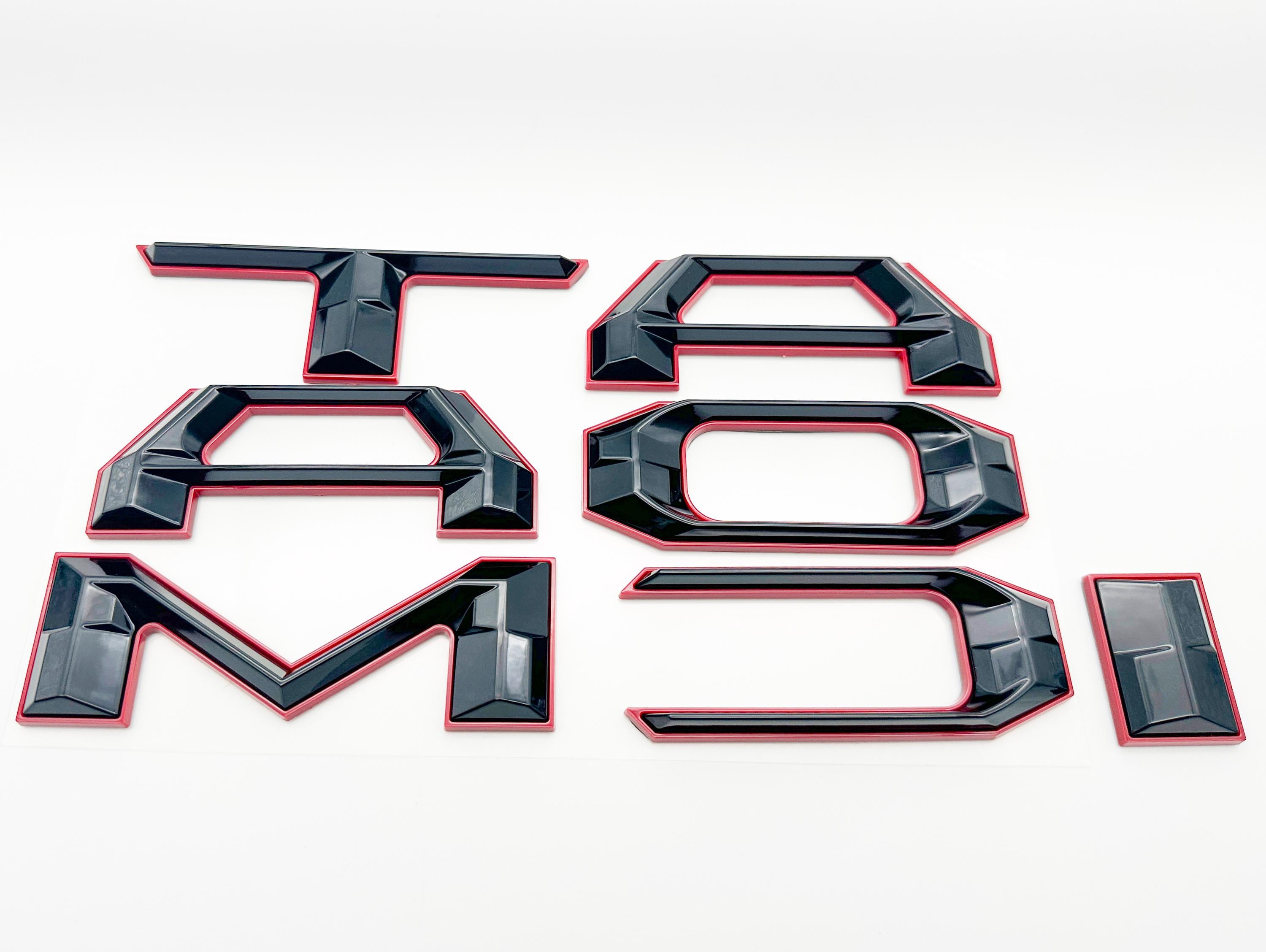 Black with red outline Raised Tailgate Insert Letters Tailgate Letters Insert Plastic ABS Badge Fits 2024-2025 Toyota Tacoma