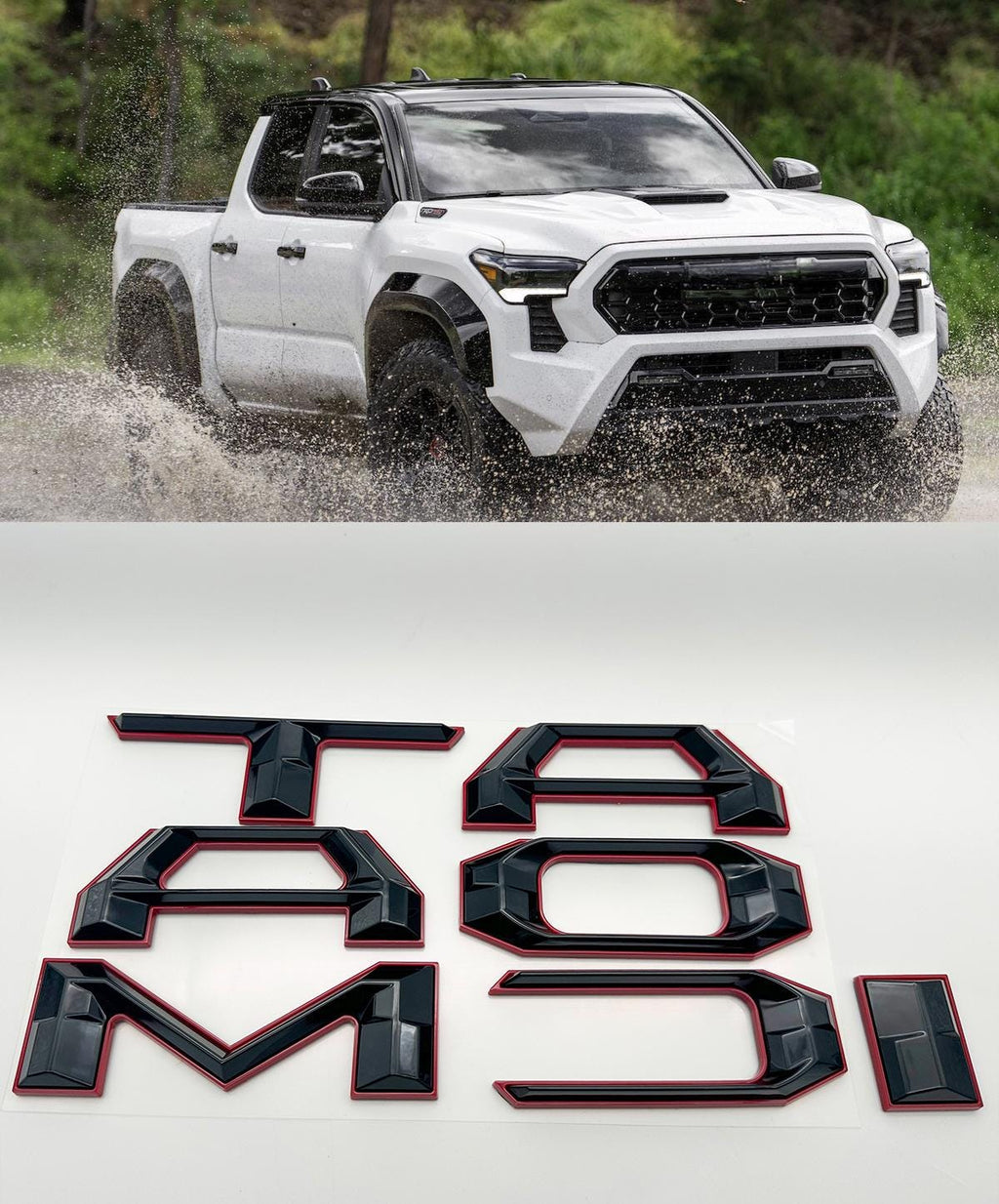 Black with red outline Raised Tailgate Insert Letters Tailgate Letters Insert Plastic ABS Badge Fits 2024-2025 Toyota Tacoma