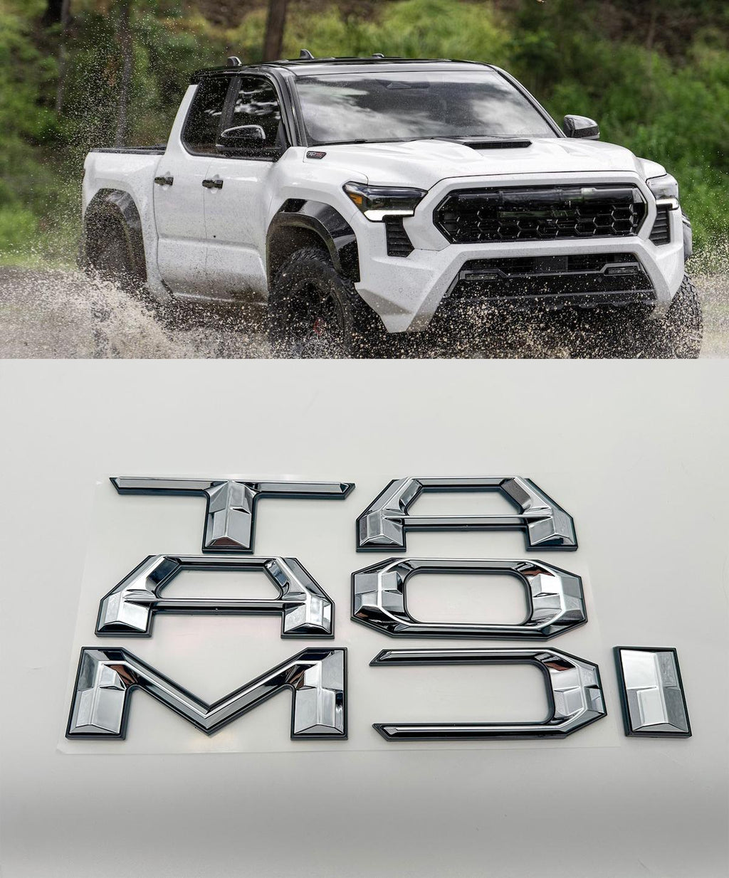 Chrome with Black outline Raised Tailgate Insert Letters Tailgate Letters Insert Plastic ABS Badge Fits 2024-2025 Toyota Tacoma