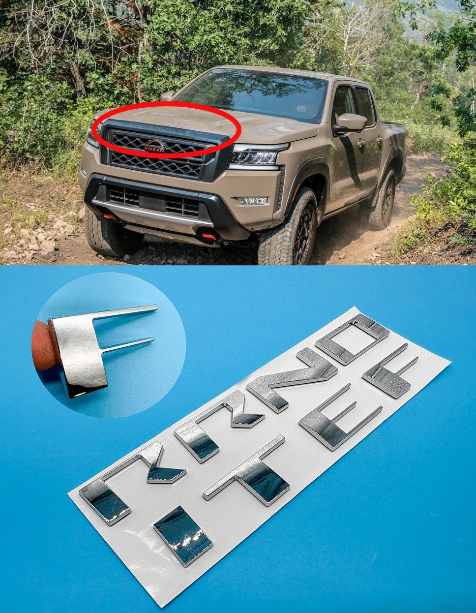 Chrome Raised Front Hood Decals Stickers Insert Letters Compatible with 2022-2025 Nissan Frontier