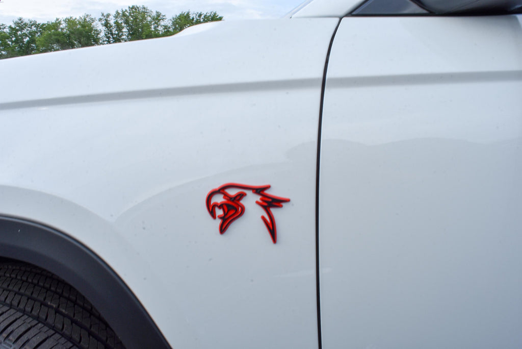 Black on Red Double Layer Eagle Hawk Fender Badges Emblem 4x3in | 2-Pack Aggressive Fits Jeep Dodge Chrysler