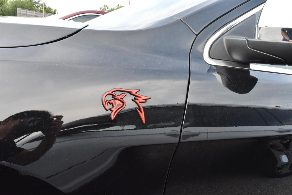Black on Red Double Layer Eagle Hawk Fender Badges Emblem 4x3in | 2-Pack Aggressive Fits Jeep Dodge Chrysler