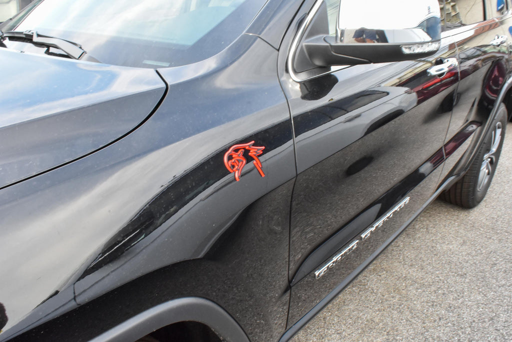 Black on Red Double Layer Eagle Hawk Fender Badges Emblem 4x3in | 2-Pack Aggressive Fits Jeep Dodge Chrysler