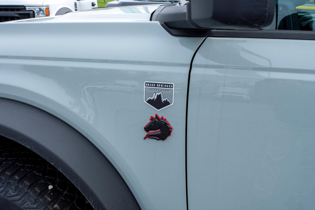 Black on Red Set of 2 Bronco Horse Emblems Badge Universal Fit for Tailgate & Fender - Compatible with Various Models