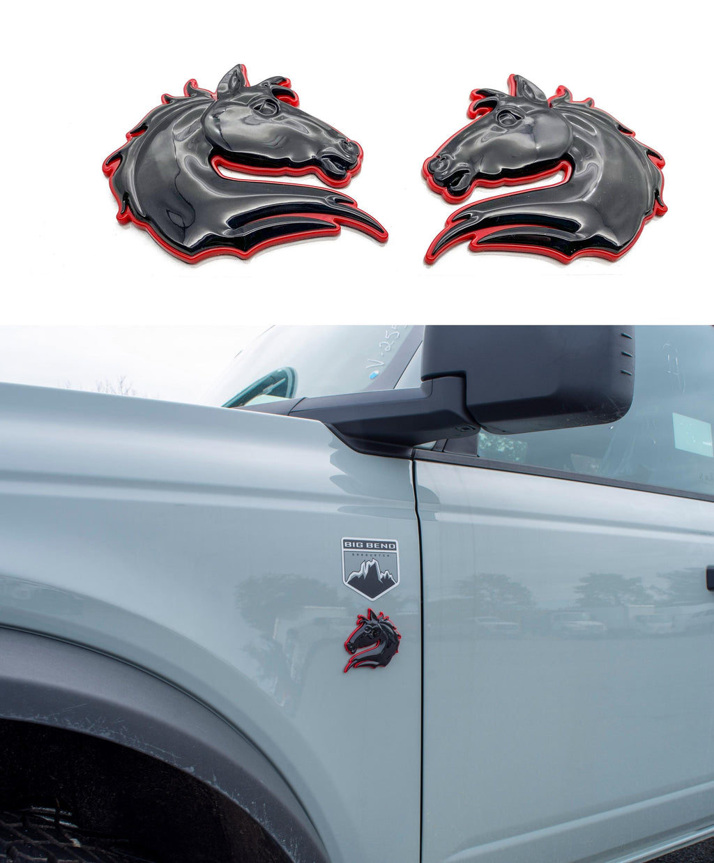 Black on Red Set of 2 Bronco Horse Emblems Badge Universal Fit for Tailgate & Fender - Compatible with Various Models