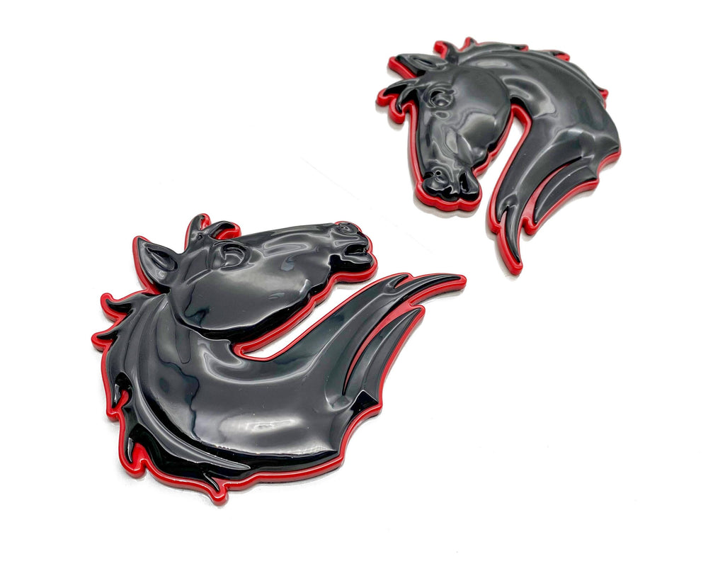 Black on Red Set of 2 Bronco Horse Emblems Badge Universal Fit for Tailgate & Fender - Compatible with Various Models