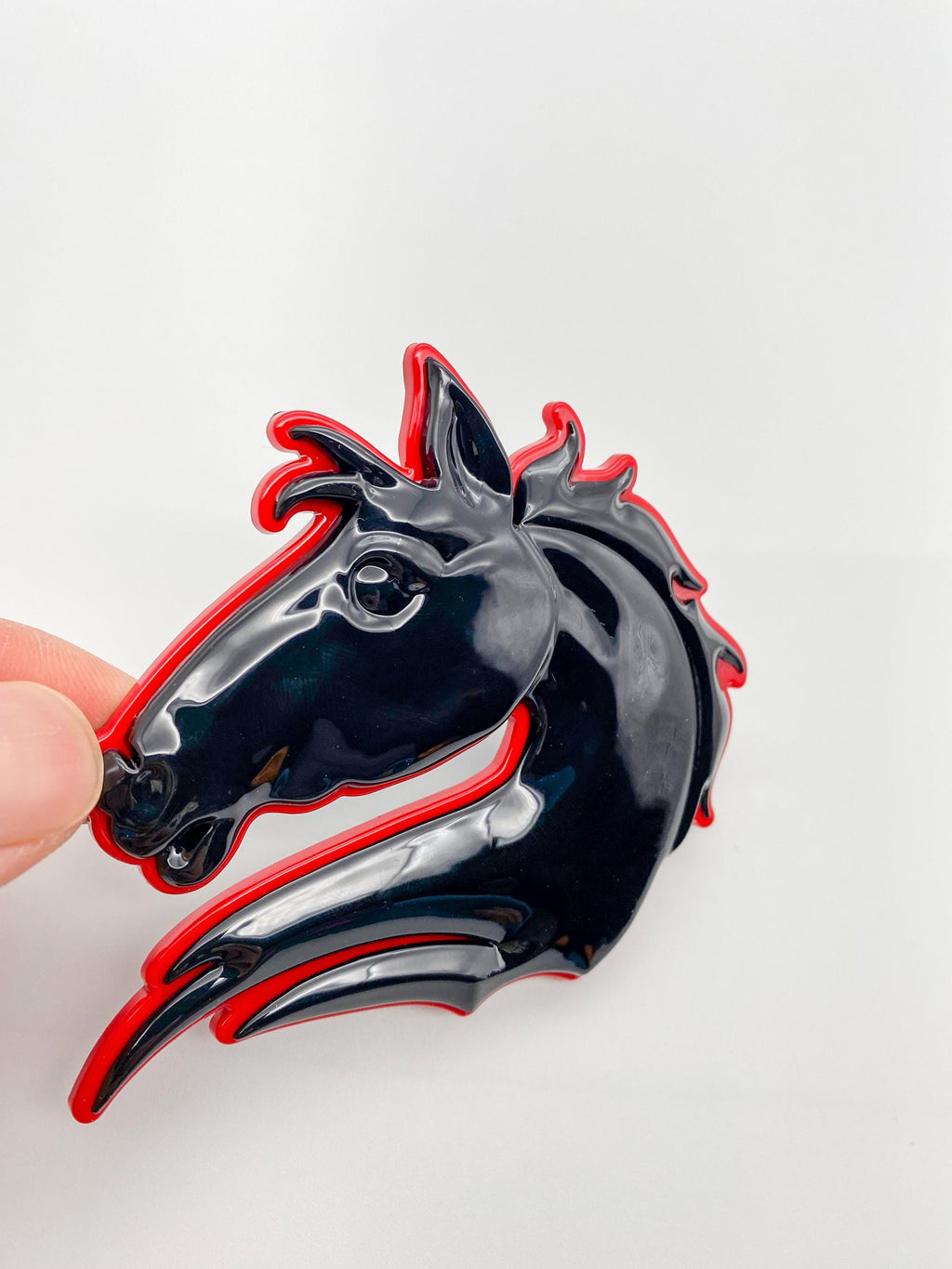 Black on Red Set of 2 Bronco Horse Emblems Badge Universal Fit for Tailgate & Fender - Compatible with Various Models