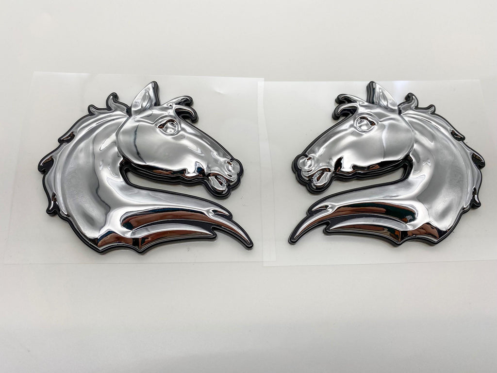 Chrome on Black Set of 2 Bronco Horse Emblems Badge Universal Fit for Tailgate & Fender - Compatible with Various Models