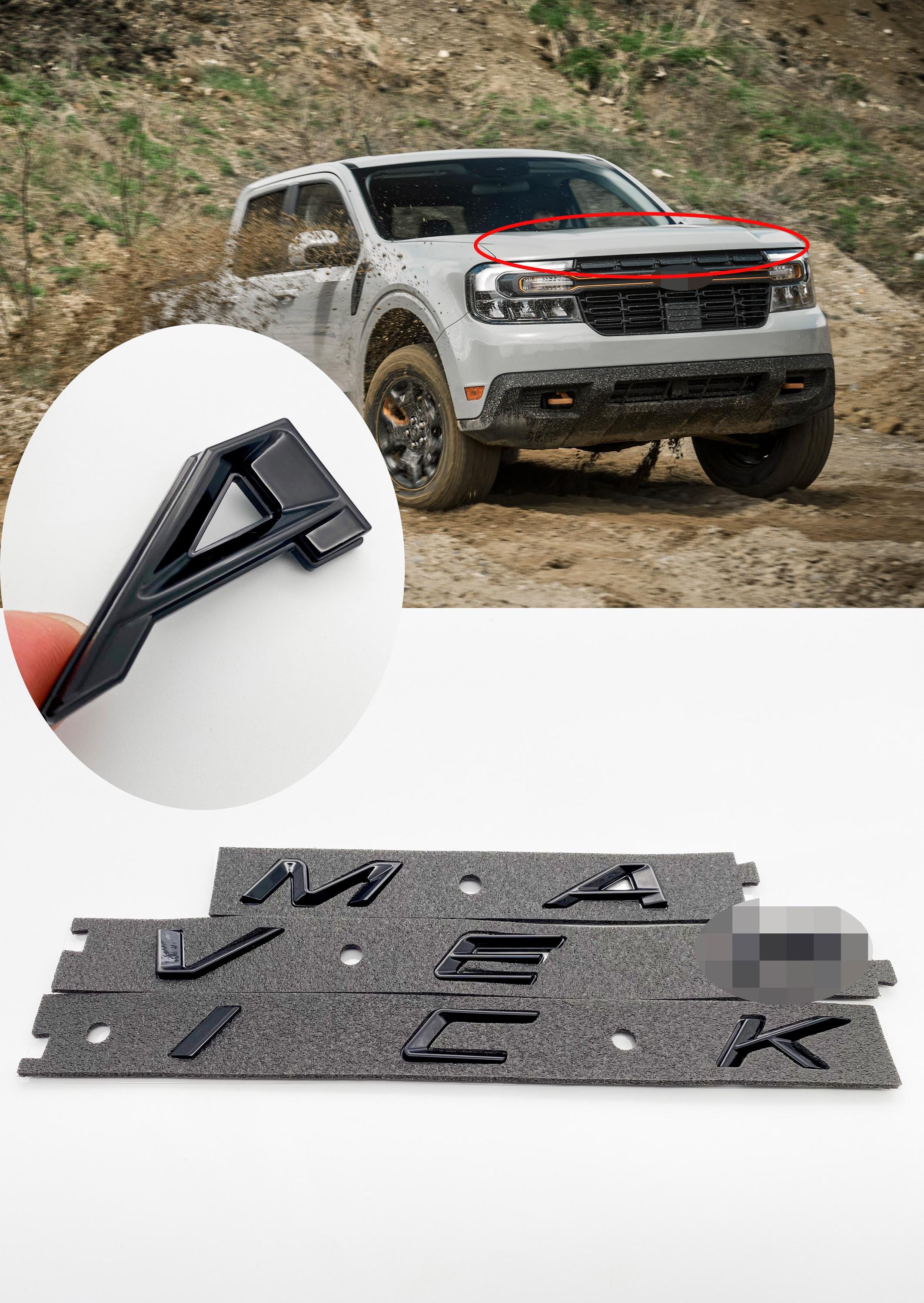 Gloss Black Hood letters Fits Ford Maverick Hood ABS Decals Made With Premium Plastic 2022-2024 Maverick Decals Insert Letters Sticker