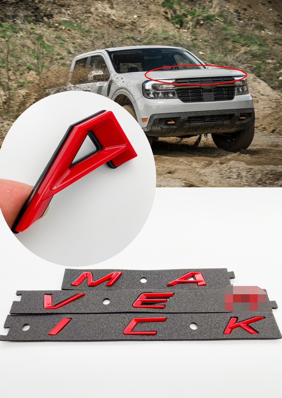 Red Black Hood letters Fits Ford Maverick Hood ABS Decals Made With Premium Plastic 2022-2024 Maverick Decals Insert Letters Sticker