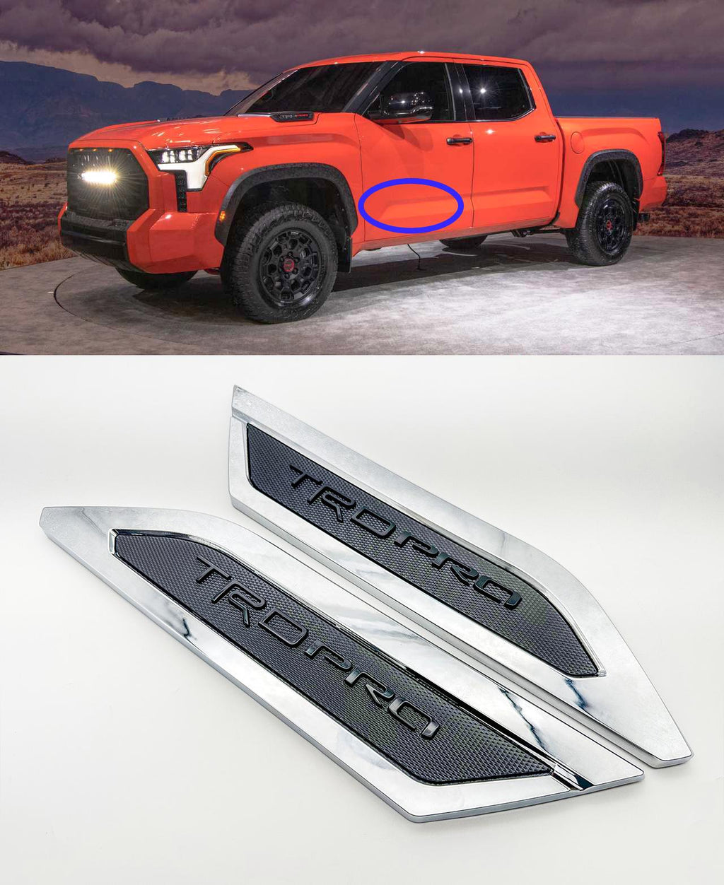 Black W Chrome Door Side Body Molding Trim For 2022-2025 Toyota Tundra TRD PRO