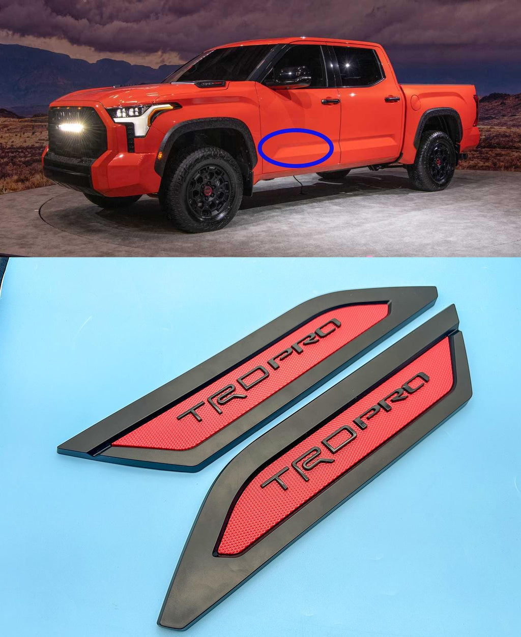Red Black Door Side Body Molding Trim For 2022-2025 Toyota Tundra TRD PRO