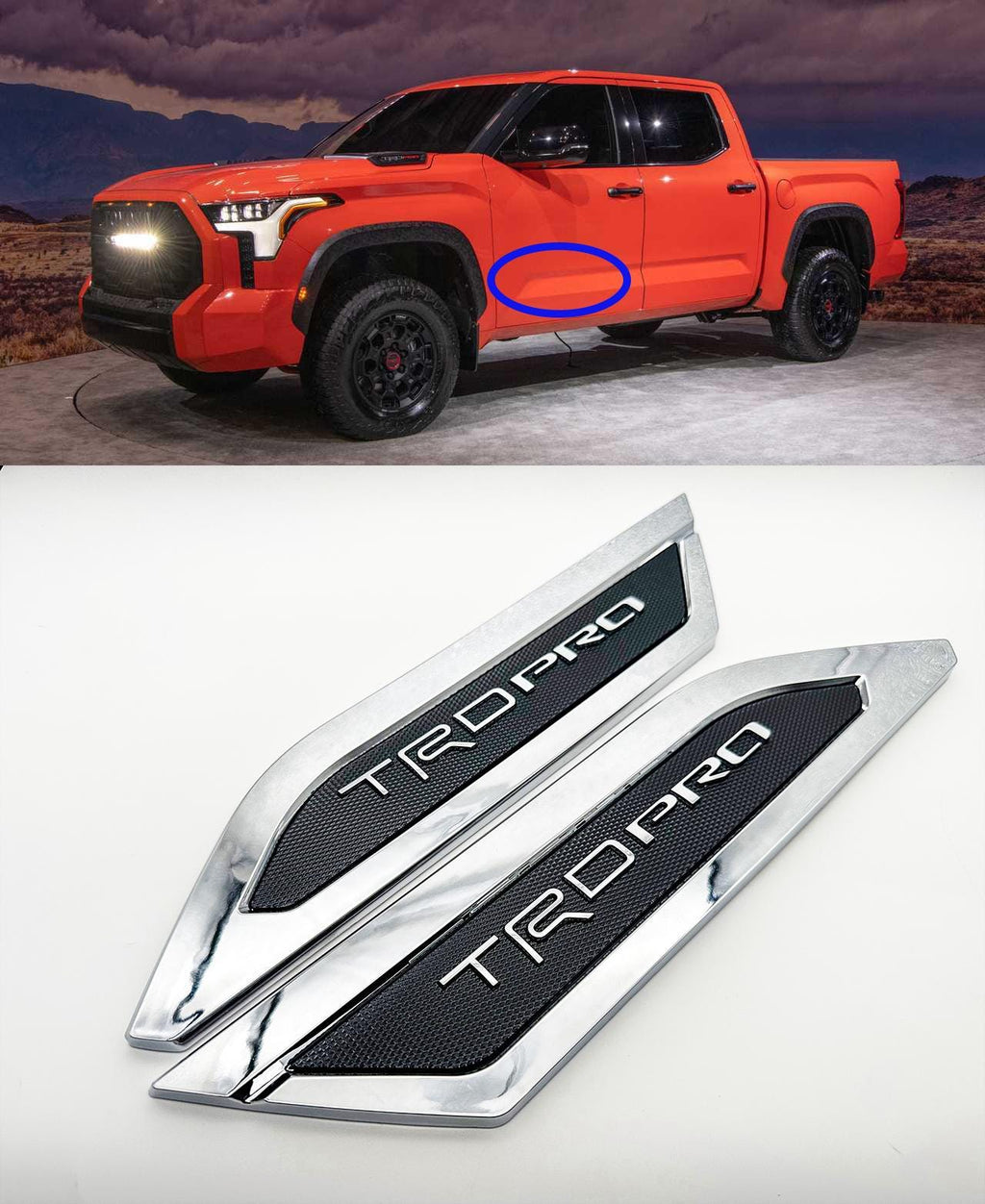 Chrome with Black Door Side Body Molding Trim For 2022-2025 Toyota Tundra TRD PRO